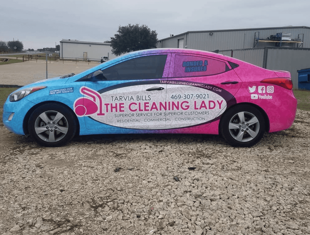 Full Vehicle Wrap Hyundai Elantra, The Cleaning Lady, Residential and Commercial Cleaning - Mansfield TX